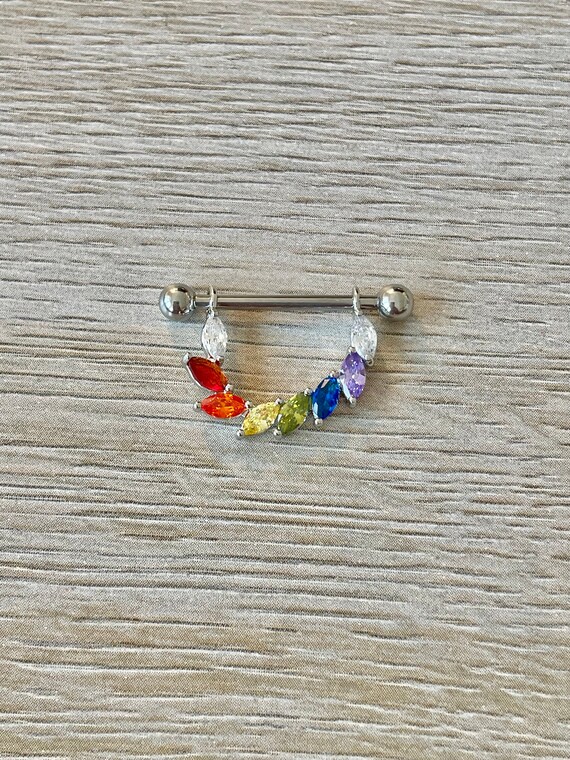 Nipple Jewelry Beautiful Silver Pride Rainbow Dangle Piercing