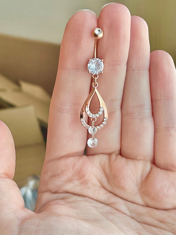 316L Surgical Steel Elegant Diamond Chandelier with Teardrop Dangle Belly Ring 316L Surgical Steel Elegant Diamond Chandelier with Teardrop Dangle Belly Ring