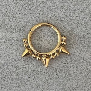 Gold Septum Ring Spike, Septum Jewelry, Septum Piercing, Unique Septum Clicker, Goth Punk Septum Rings, Nose Ring Hoop, 8mm 10mm