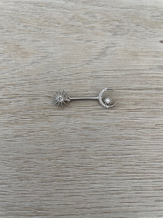 Nipple Ring Silver Moon and Star Delicate Dainty Nipple Piercing Barbell Minimalist Surgical Steel Nipple Jewelry Celestial Nipple Etsy Canada