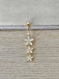 Gold Floral CZ Belly Button Ring – Surgical Steel Navel Piercing