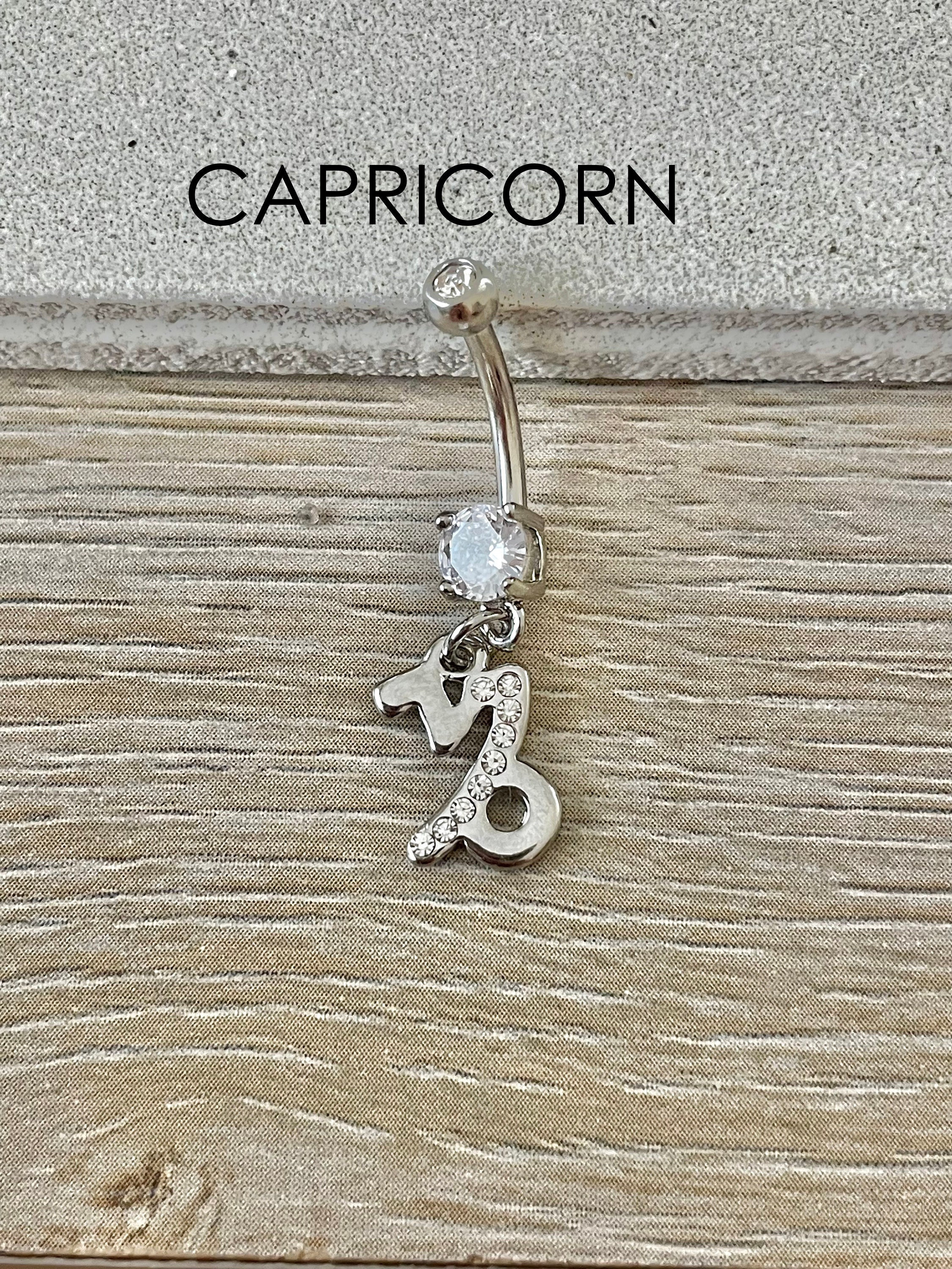Silver Capricorn Belly Button Ring Zodiac Dainty Belly Ring CZ