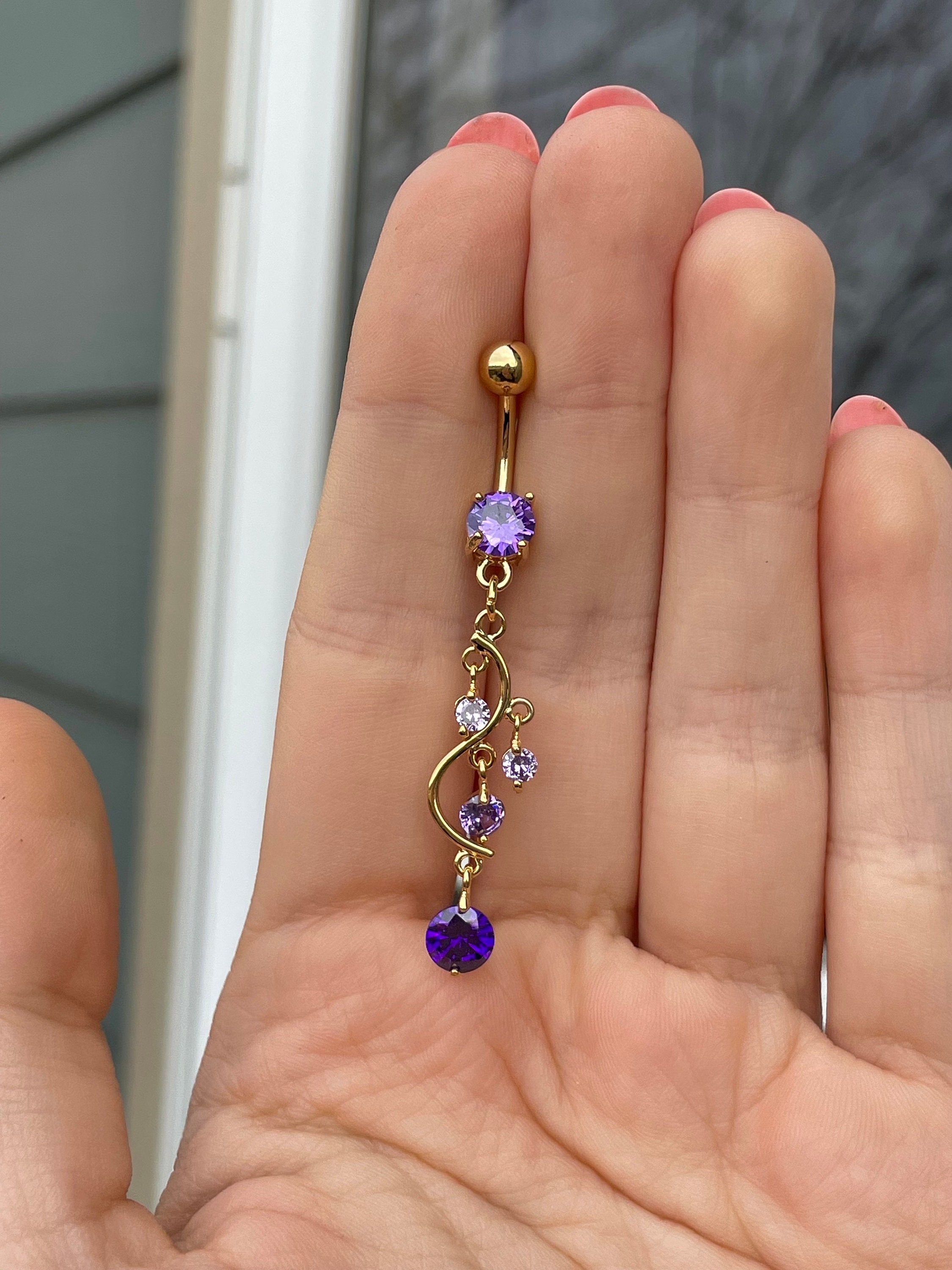 Purple Rose Gold Anodized Criss Cross Dangle Belly Ring