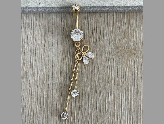 Long Gold Belly Button Ring Dainty Delicate Belly Ring Cute Unique