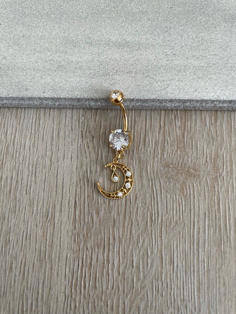 Gold Moon Belly Button Ring Dainty Delicate Belly Ring Etsy