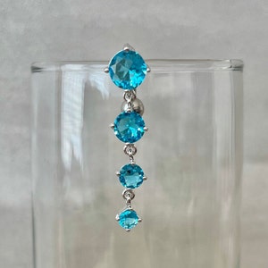 Top Down Belly Button Ring Silver Blue CZ | Dangly Surgical Steel Belly Rings  Floating Top Drop Belly Ring Dainty Dangle Reverse Belly Ring