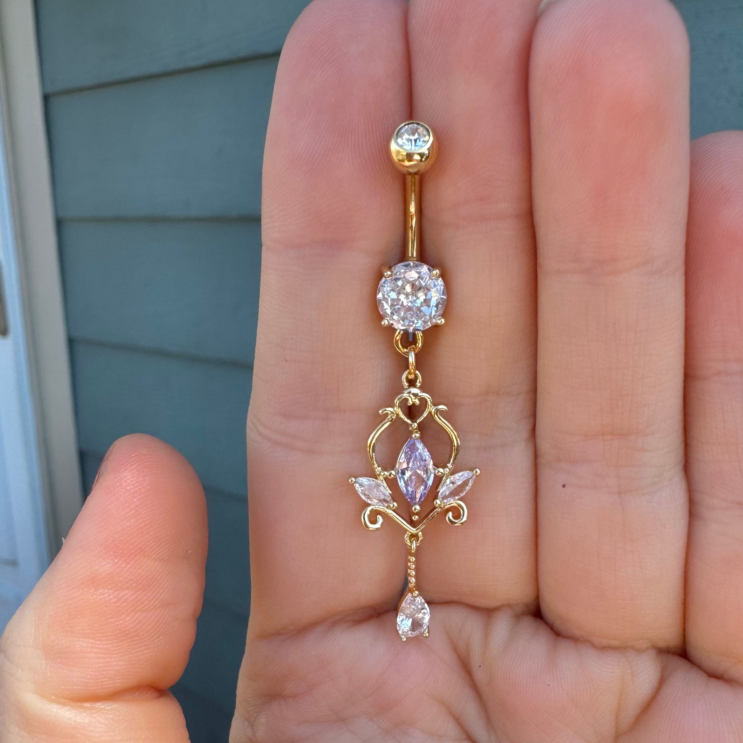 Piercing Nombril Or Jaune 18 Carats – Zircons – Certificat De Garantie – Coffret Cadeau – Mondepetit
