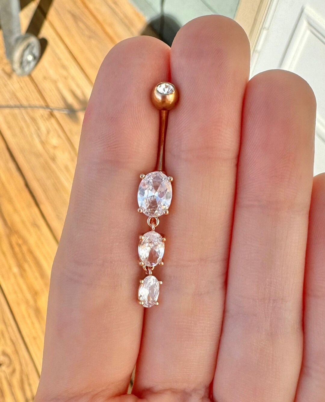 Dangle Belly Button Ring, Long Rose Gold Belly Button Piercing Dainty ...