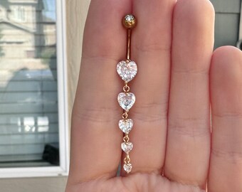 Pendentif Piercing Nombril 14G Or - Acier 316L - Pendentif Carré Ou Goutte Avec CZ Vert - 8 Mm - Pour Femme