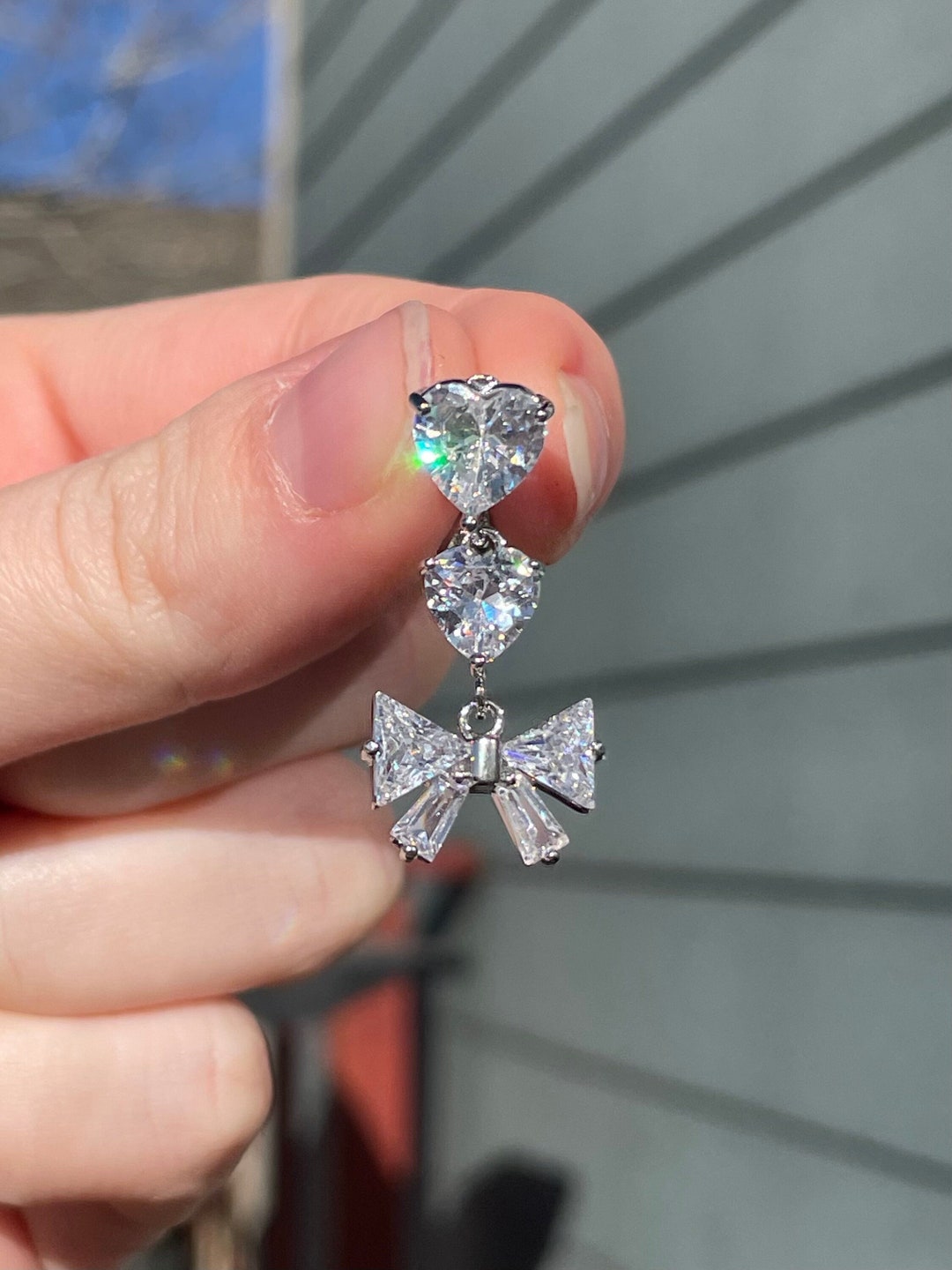 Heart CZ Belly Button Navel Ring - Silver