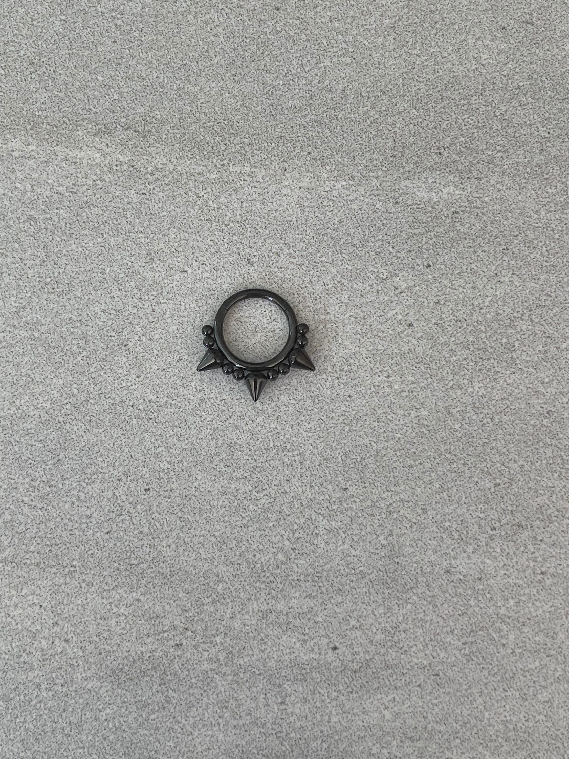 Black Septum Ring, Spiked 316L Surgical Steel Clicker Piercing, Minimalist Body Jewelry
