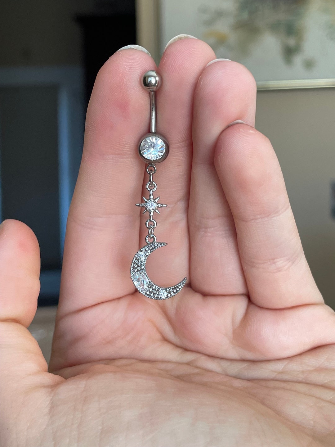 Crescent moon belly button cheap ring