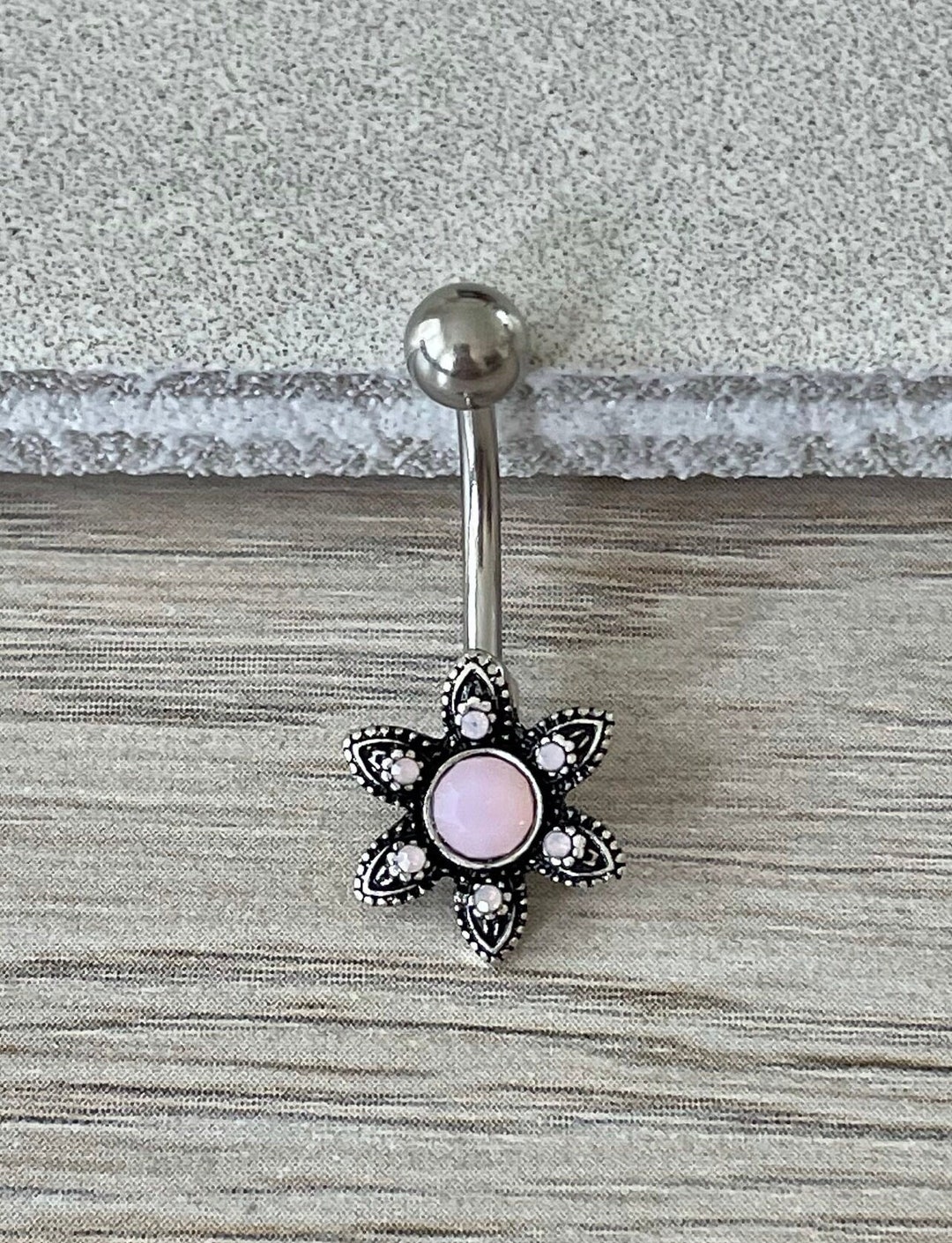 Elegant Belly Button Ring, Belly Button Piercing Jewelry, Silver Opal