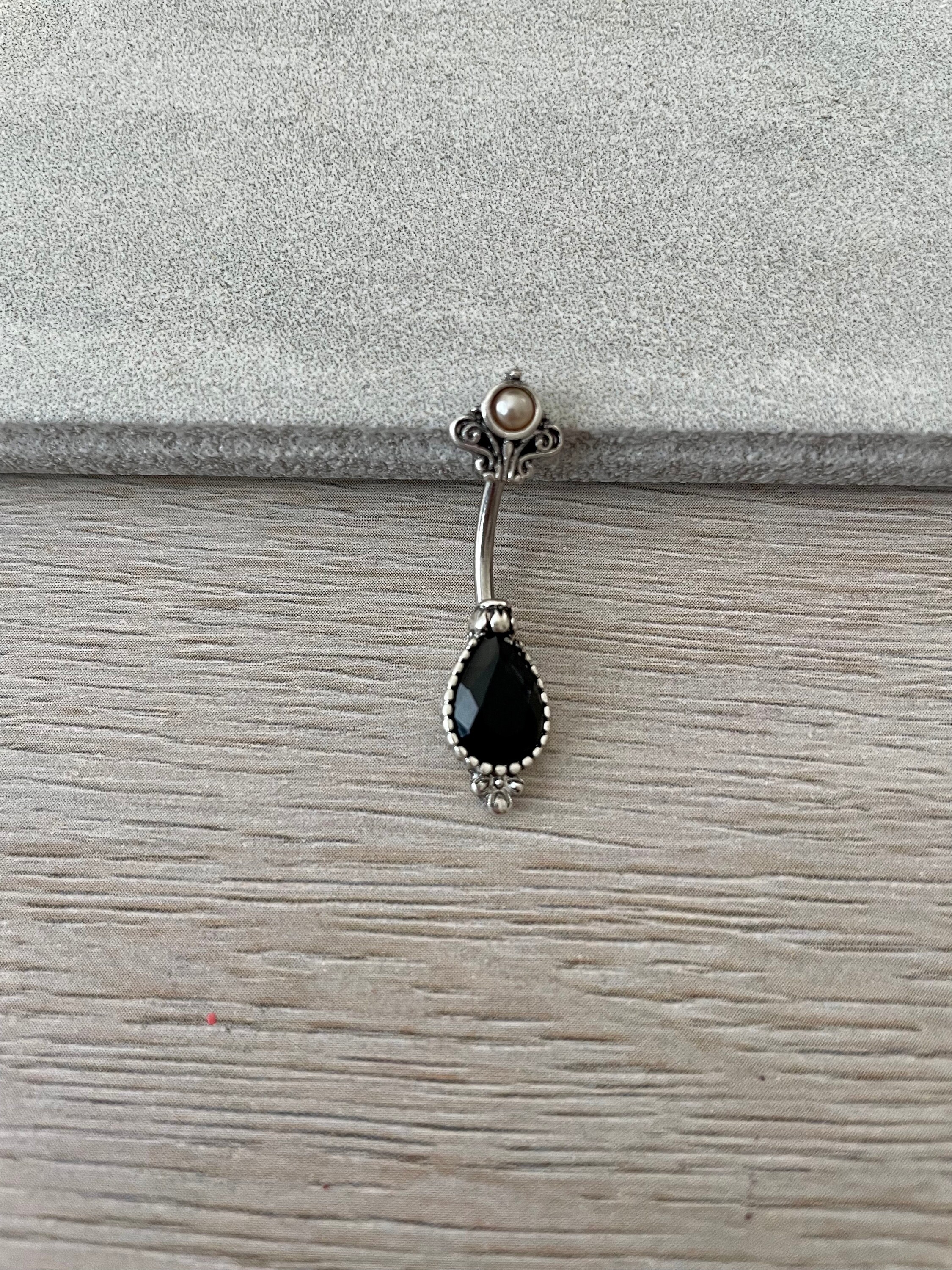 Elegant Silver Black Vintage Belly Button Ring Dainty Etsy UK