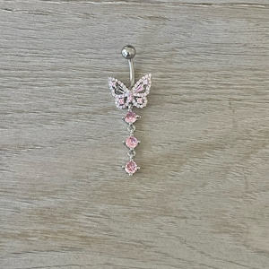 Pink Butterfly Belly Button Ring Dainty Belly Button Jewelry - Etsy