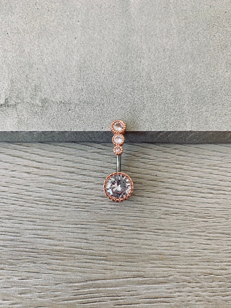 Rose Gold Crystal Belly Button Ring Unique Statement Belly Etsy