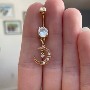 Gold Moon Belly Button Ring  Dainty Delicate Belly Ring  image 6
