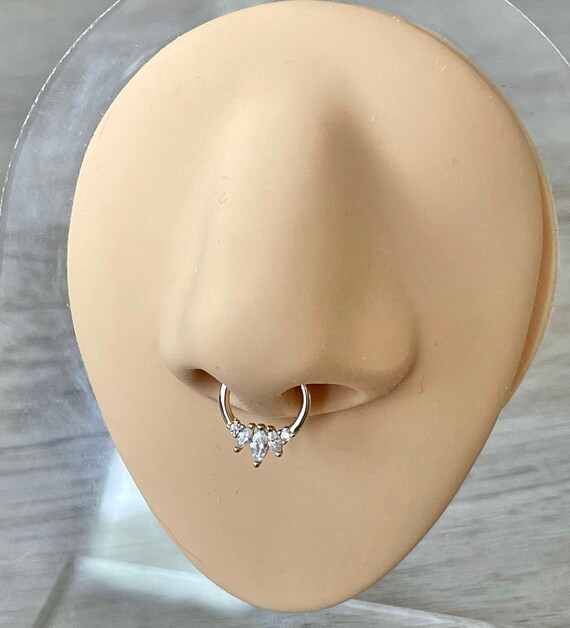 16G Solid Gold Septum Ring 6mm 8mm 10mm CZ Dainty 14k Gold Septum