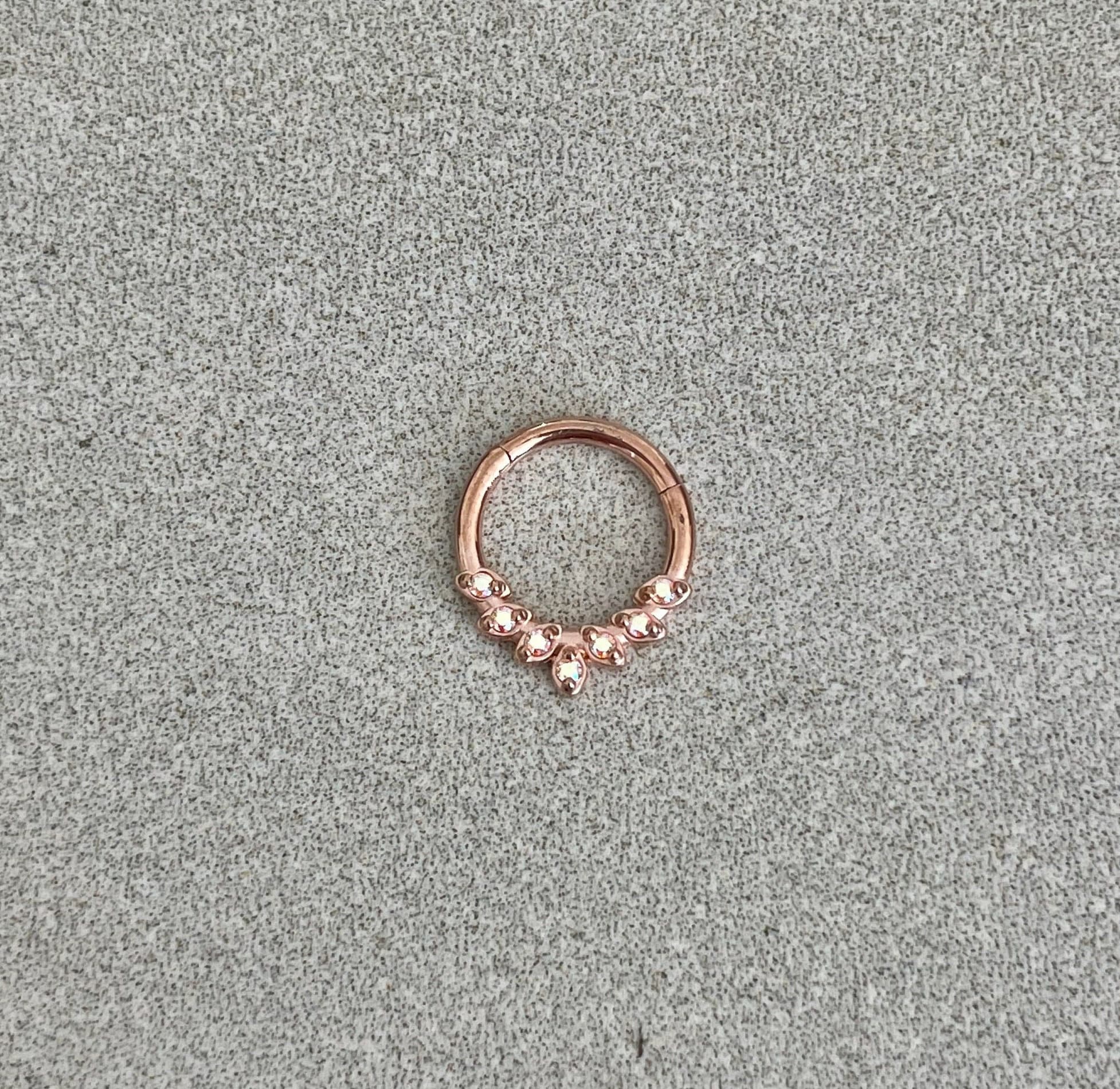 Anillo de tabique de oro rosa, joyería para tabique, piercing de tabique con clicker, anillos de tabique únicos y bonitos, joyería para nariz de 8 mm y 10 mm, aro de oro para la nariz de 16 g