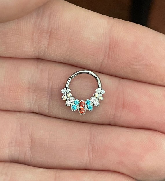 Rose Gold Plated Surgical Steel White Opal 3 Gem Cartilage Ring Rose Gold Plated Surgical Steel White Opal 3 Gem Cartilage Ring
