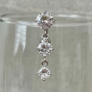 Silver Top Down Belly Button Ring Dangly | Delicate Floating Belly Rings | Cute Reverse Belly Ring Dainty Navel Ring Belly Button Piercing