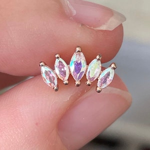 Aurora Fan Internally Threaded Tragus Cartilage Piercing Rose Gold Minimalist Ear Tragus Cartilage Rings Flat Back Earring  Stud Tragus Ring