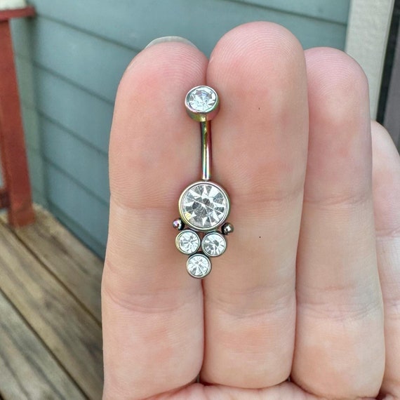 Cute Small CZ Crystal Dangle Belly Ring Cute Small CZ Crystal Dangle Belly Ring