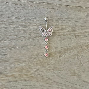Pink Butterfly Belly Button Ring Dainty Belly Button Jewelry Silver ...