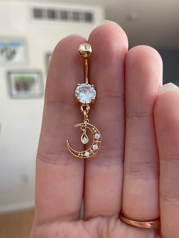 Large Gold Plated Hollow Heart with CZ Gem Rim Dangling Belly Button Navel Ring Large Gold Plated Hollow Heart with CZ Gem Rim Dangling Belly Button Navel Ring