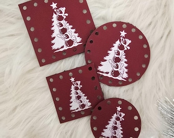 Christmas Patch for Handmade Items: Snowman Christmas Tree - Faux Leather - for Crochet and Knit - 20+ colors - multiple sizes
