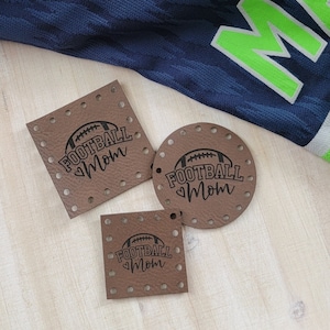 Faux Leather Football Mom with Heart Patches - Add Team Spirit to Your Fall Gear/3 sizes/16 colors/Sport Labels/Fall Tags/Kids/Mom/School