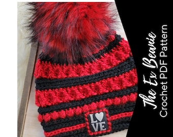 CROCHET PATTERN-The Ex Beanie***PDF download***Crochet Galentines Beanie Hat Pattern***Intermediate***4 Sizes***Winter Hat***Valentines