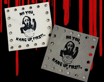 Scream Slasher Patch/Faux Leather Patches/3 sizes/16 colors/Single or 4 pack/Knit Tags/Crochet Labels/Patches for handmade crafts