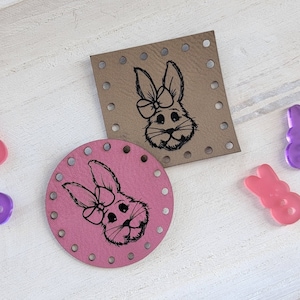 Pretty Girl Bunny Patch/Easter Tag/Bunny Rabbit Label/Eco Friendly Faux Leather/15 colors/for Handmade Crafts/Crochet/Knit/Sew