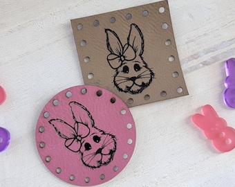 Pretty Girl Bunny Patch/Easter Tag/Bunny Rabbit Label/Eco Friendly Faux Leather/15 colors/for Handmade Crafts/Crochet/Knit/Sew