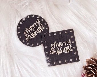 Merry & Bright ~ Holiday Faux Leather Patches ~ Perfect for Christmas Gifts and Winter Crafts ~ Over 20 color choices ~ 4 sizes