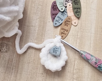 MINI Lazy Llama Tags: Custom Soft No Sew Crochet On Microsuede Labels - Amigurumi - Washable and Tear Resistant