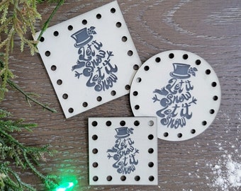 Let It Snow Snowman Christmas Patches~Winter Beanie Labels~Hat Tags~3 Sizes~Vegan Faux Leather~18 colors~Crochet~Knit~Sew On