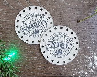 Naughty or Nice List Club~Winter Beanie Labels~Hat Tags~Vegan Faux Leather~18 colors~Crochet~Knit~Sew On