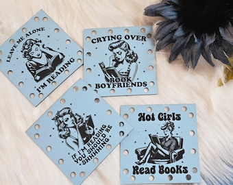 Vintage Girls Granny Square E-Reader Faux Leather Patches ~ Crochet Patches ~ Over 20 color options ~ 4 designs ~ Gift for Booklovers