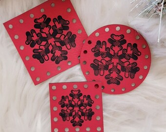 Buffalo Plaid Snowflake Patches: Faux Leather Hat Tags for Crochet and Knit (3 Sizes)