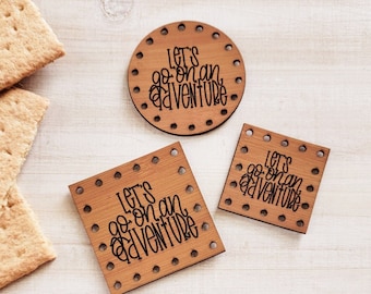 Let's Go on an Adventure Faux Leather Patches/16 Colors/3 Sizes/Camping Outdoor Summer/Crochet Tags/Knit Labels/Sew On for Handmade Items