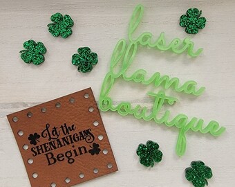 Shenanigans Begin/1 Design/5 pack/15 Colors Vegan Faux Leather/2 Sizes of Labels for St. Patty's Day Handmade Crafts/Crochet/Knit/Sew On