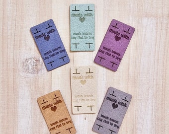 Made with Love ~ Lazy Llama Tags ~ Soft No Sew Microsuede Tags ~ Amigurumi ~ Lovies ~ Crochet On ~ Washable and Tear Resistant