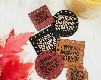 Pies Before Guys Hat Patches ~ Crochet, Knit, Sew On Tags for Handmade Items ~ Autumn Fall Halloween Labels ~ Multiple Sizes ~ 18 colors