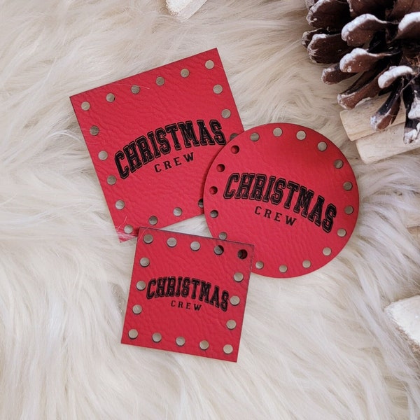 Christmas Crew Christmas Patches~3 Sizes~Vegan Faux Leather~18 colors~Winter Beanie Labels~Hat Tags~Crochet~Knit~Sew On