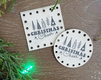 Christmas Cheer with Trees Christmas Patches~Winter Beanie Labels~Hat Tags~3 Sizes~Vegan Faux Leather~18 colors~Crochet~Knit~Sew On