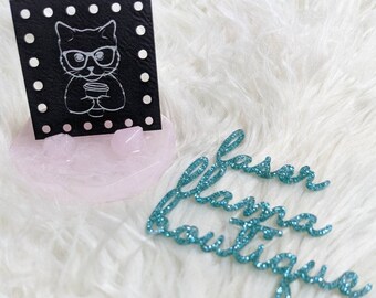 Cat in Glasses with Coffee/Labels for Handmade items/Crochet/Knit/Sew/Cold Brew Cozy Tags/Coffee Sleeve Patch