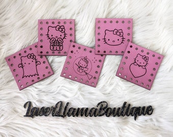 Kitty     Faux Leather Engraved Patches/5 pack Tags/Pink Kitty Labels/Cute Kitty for Handmade items/Beanies/Hats/Crochet/Knit