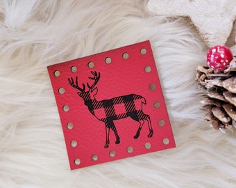 Plaid Deer Christmas Patches~3 Sizes~18 colors~Buffalo Plaid Winter Beanie Labels~Hat Tags~Crochet~Knit~Sew On